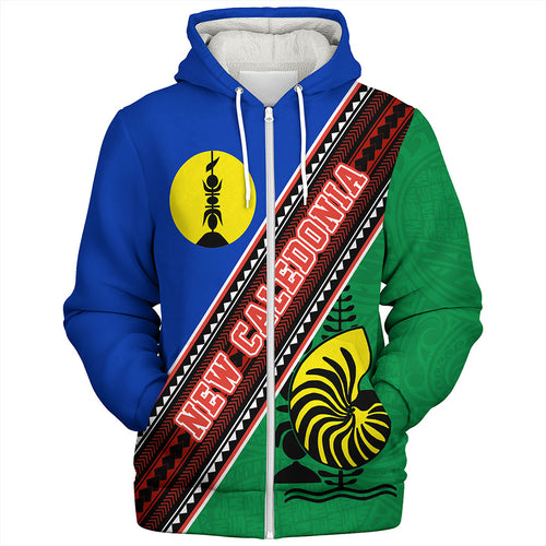 New Caledonia Sherpa Hoodie Flag And Coat Of Arms