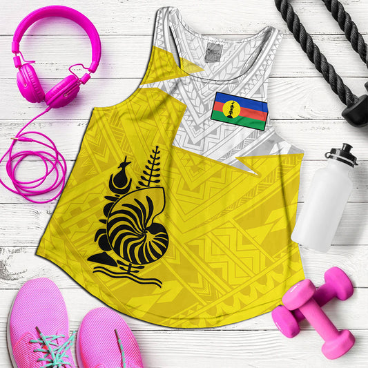 New Caledonia Women Tank Polynesian Tattoo Flag And Coat Of Arms