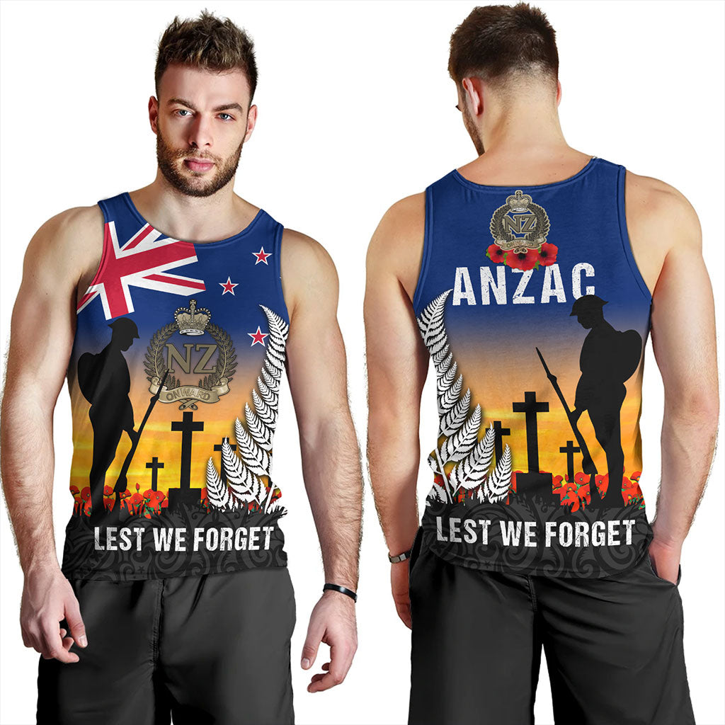 New Zealand Tank Top Anzac Army And Maori Silver Fern Poppy Sunset Style