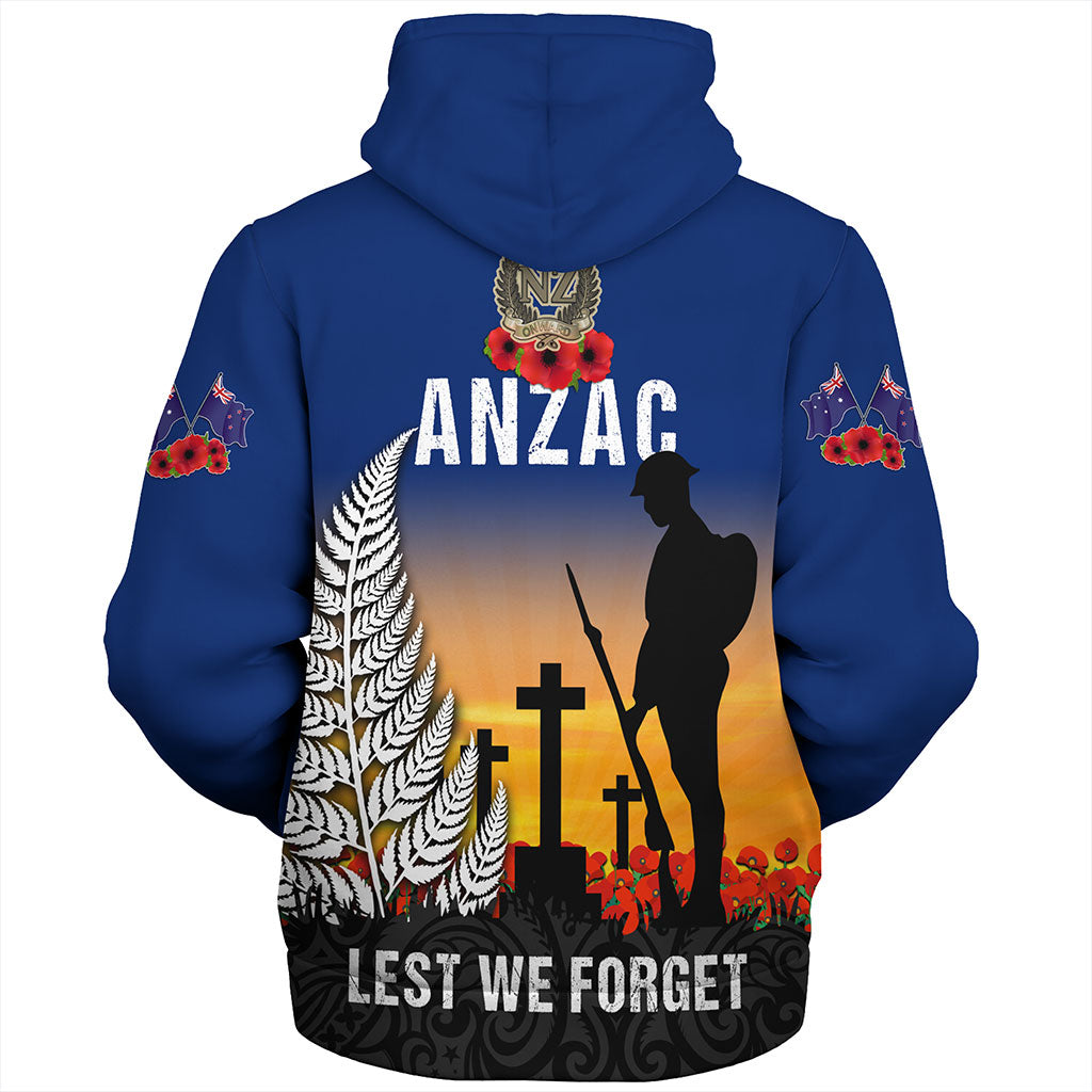 New Zealand Sherpa Hoodie Anzac Army And Maori Silver Fern Poppy Sunset Style
