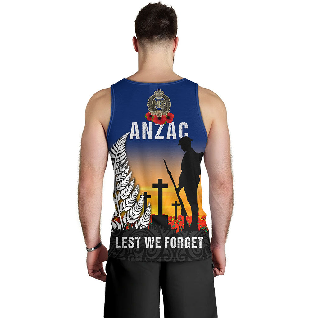 New Zealand Tank Top Anzac Army And Maori Silver Fern Poppy Sunset Style