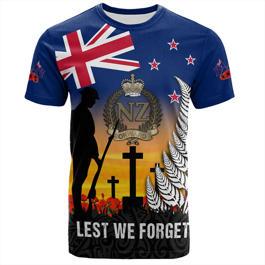 New Zealand T-Shirt Anzac Army And Maori Silver Fern Poppy Sunset Style
