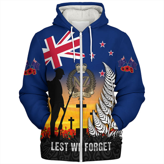 New Zealand Sherpa Hoodie Anzac Army And Maori Silver Fern Poppy Sunset Style