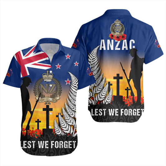 New Zealand Short Sleeve Shirt Anzac Army And Maori Silver Fern Poppy Sunset Style