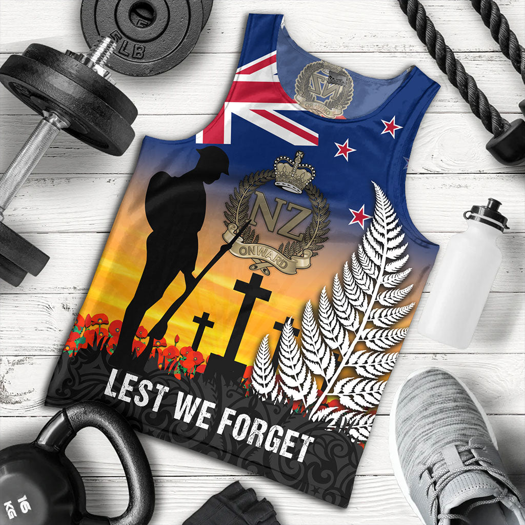 New Zealand Tank Top Anzac Army And Maori Silver Fern Poppy Sunset Style
