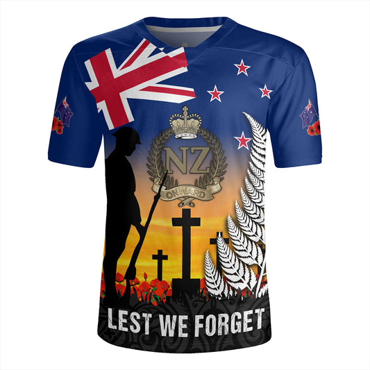 New Zealand Rugby Jersey Anzac Army And Maori Silver Fern Poppy Sunset Style
