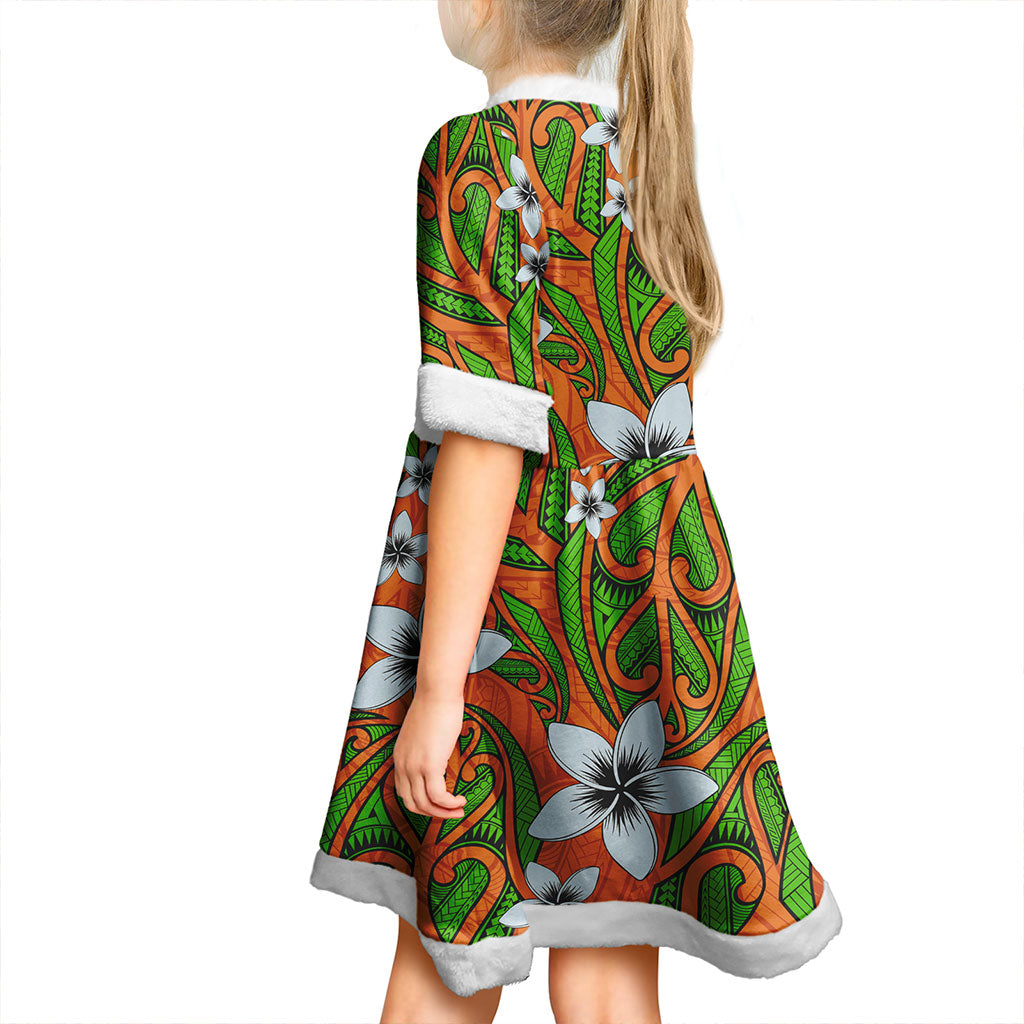 New Zealand Women and Kid Christmas Dress Maori Pattern Plumeria