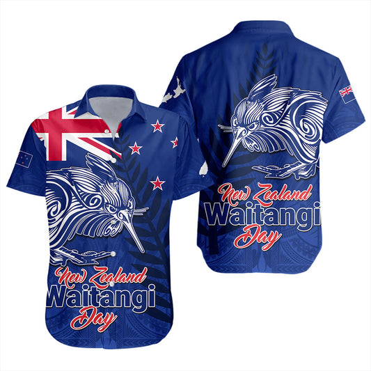 New Zealand Short Sleeve Shirt Waitangi Day Flag Kiwi Bird Style