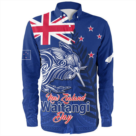 New Zealand Long Sleeve Shirt Waitangi Day Flag Kiwi Bird Style