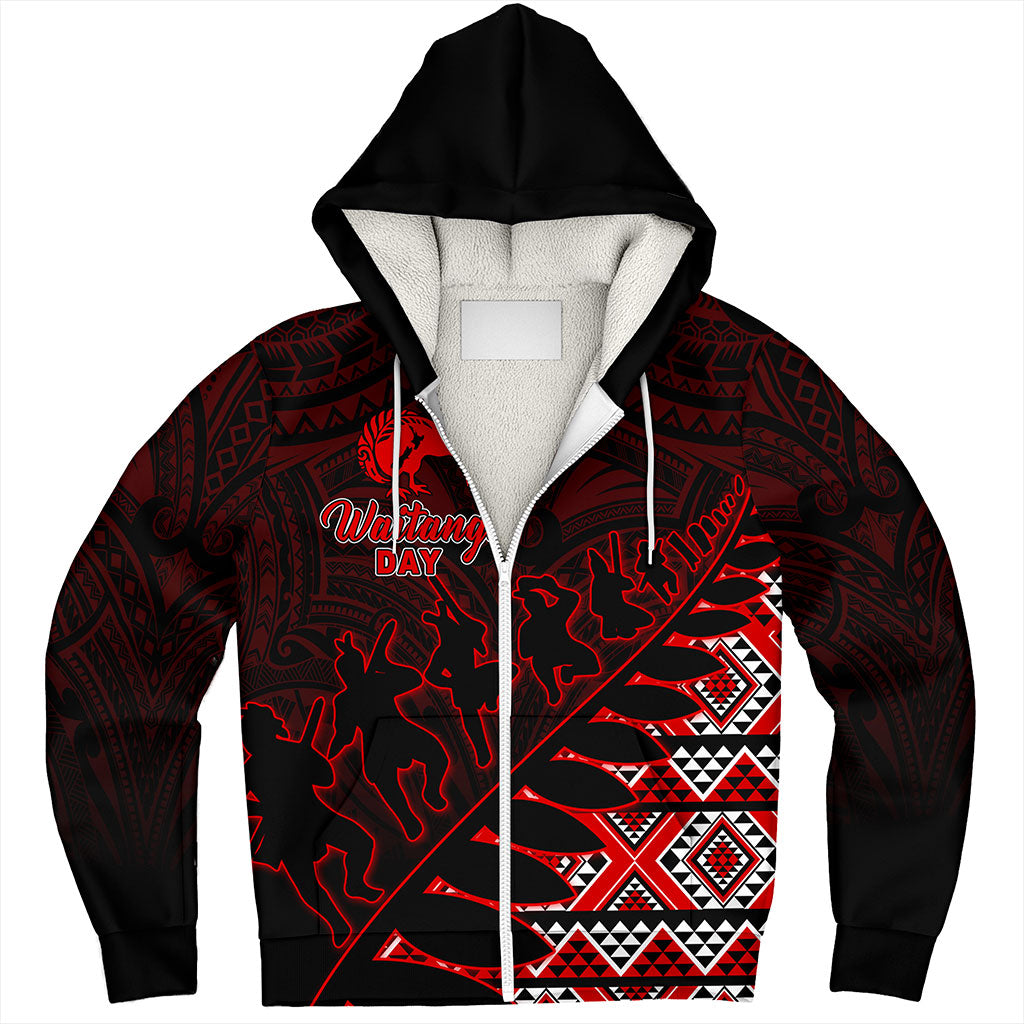 New Zealand Sherpa Hoodie Maori Tribal Siver Fern Waitangi Day