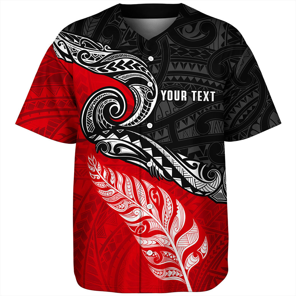 New Zealand Baseball Shirt Maori Tribal Design Flag With Silver Fern