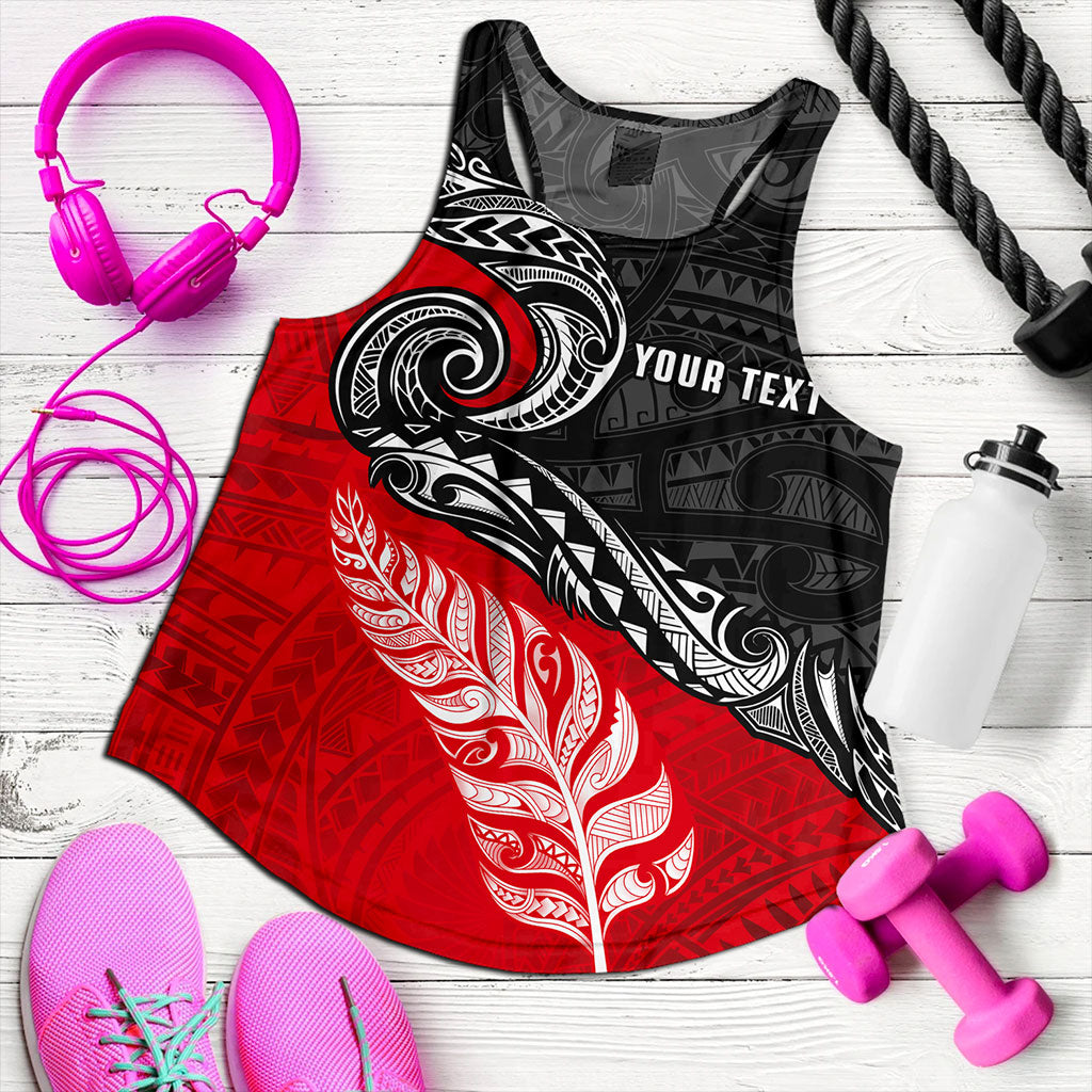 New Zealand Women Tank Maori Tribal Design Flag With Silver Fern