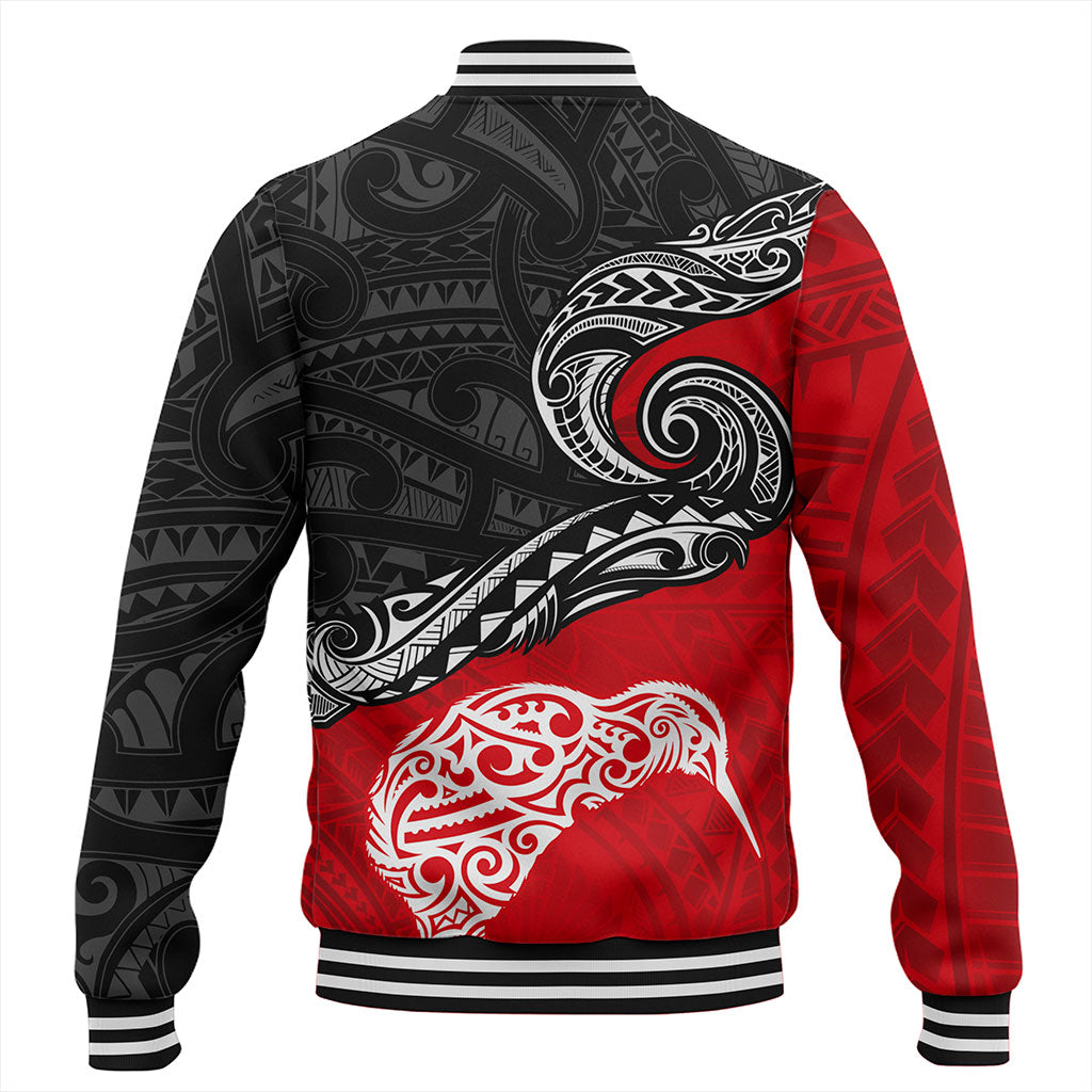 New Zealand Baseball Jacket Maori Tribal Design Flag With Kiwi Bird