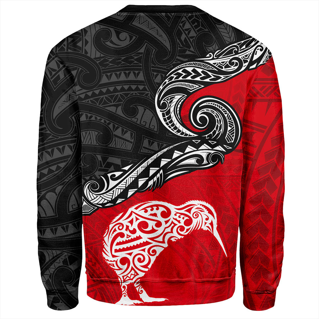 New Zealand Sweatshirt Maori Tribal Design Flag With Kiwi Bird