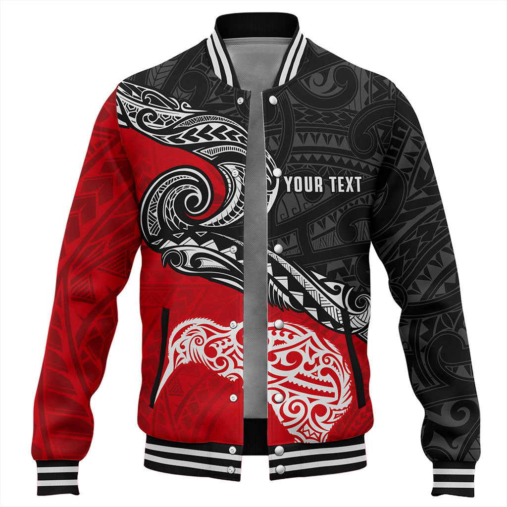 New Zealand Baseball Jacket Maori Tribal Design Flag With Kiwi Bird