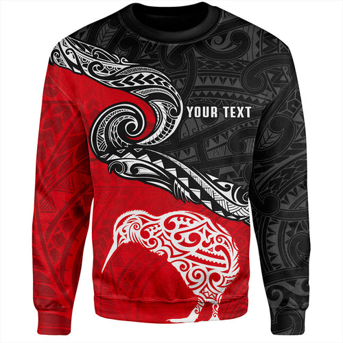 New Zealand Sweatshirt Maori Tribal Design Flag With Kiwi Bird