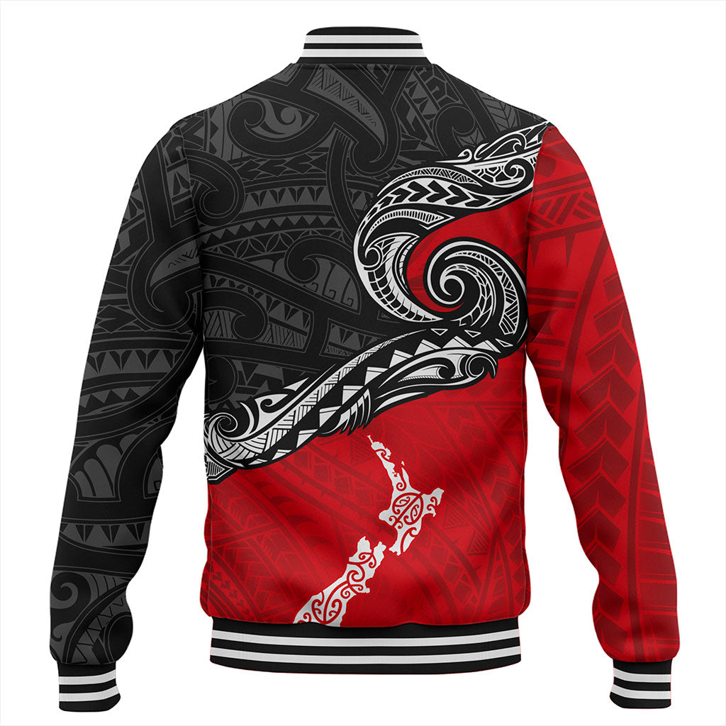 New Zealand Baseball Jacket Maori Tribal Design Flag With Map