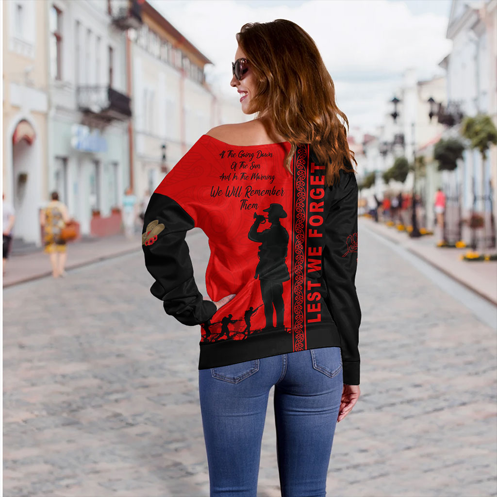 New Zealand Off Shoulder Sweatshirt Lest We Forget Maori Tattoo