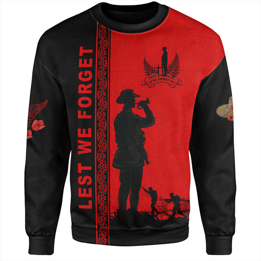 New Zealand Sweatshirt Lest We Forget Maori Tattoo
