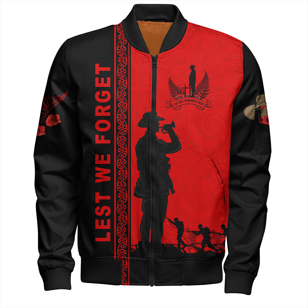 New Zealand Bomber Jacket Lest We Forget Maori Tattoo