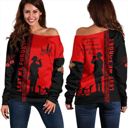 New Zealand Off Shoulder Sweatshirt Lest We Forget Maori Tattoo