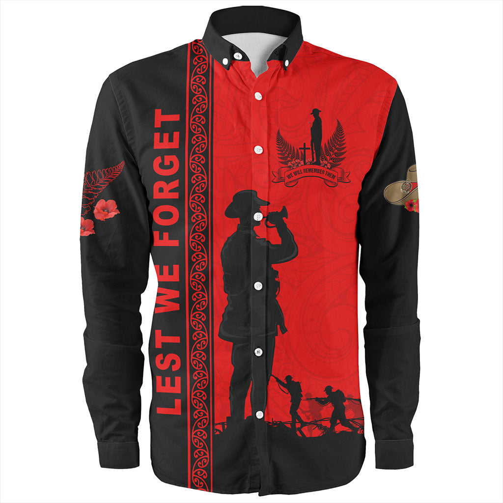 New Zealand Long Sleeve Shirt Lest We Forget Maori Tattoo