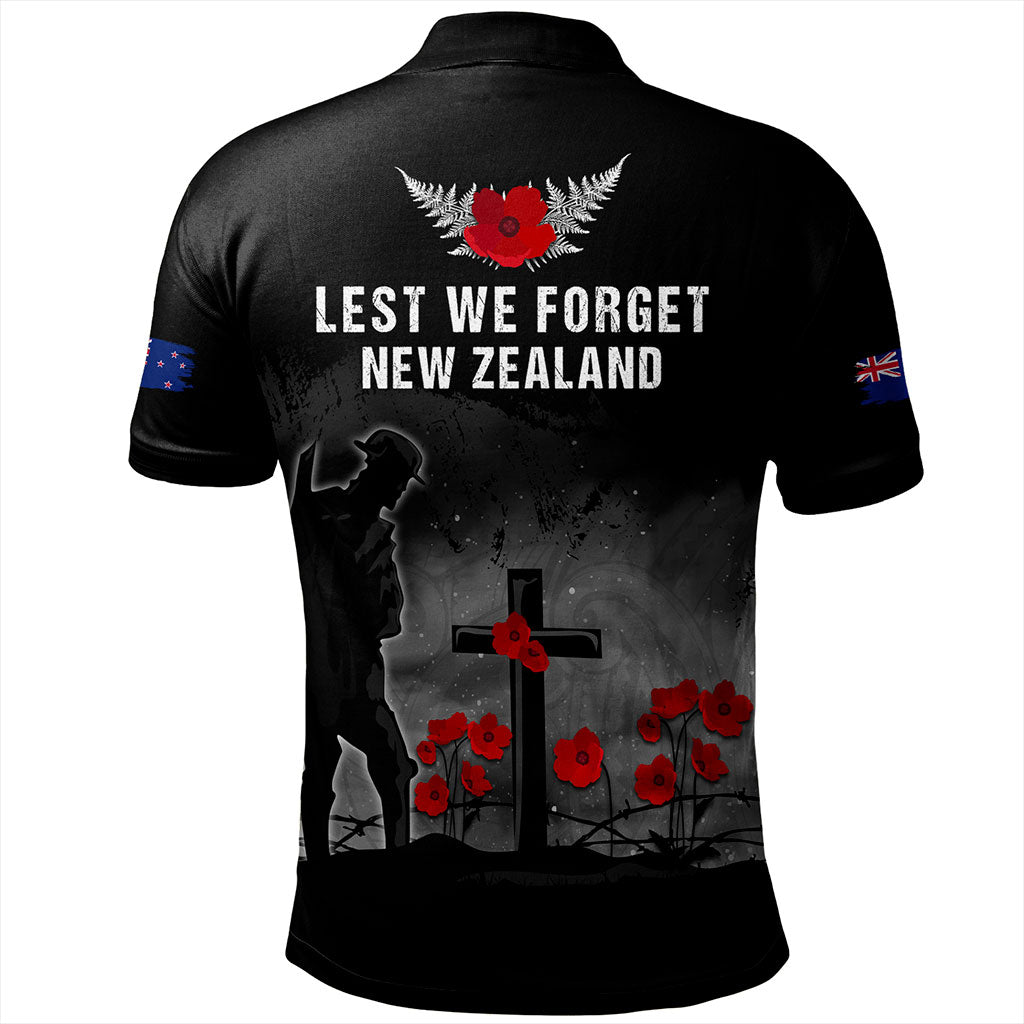 New Zealand Polo Shirt Maori Silver Fern Poppy Flower Remembers