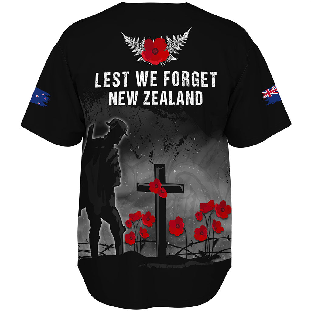 New Zealand Baseball Shirt Maori Silver Fern Poppy Flower Remembers