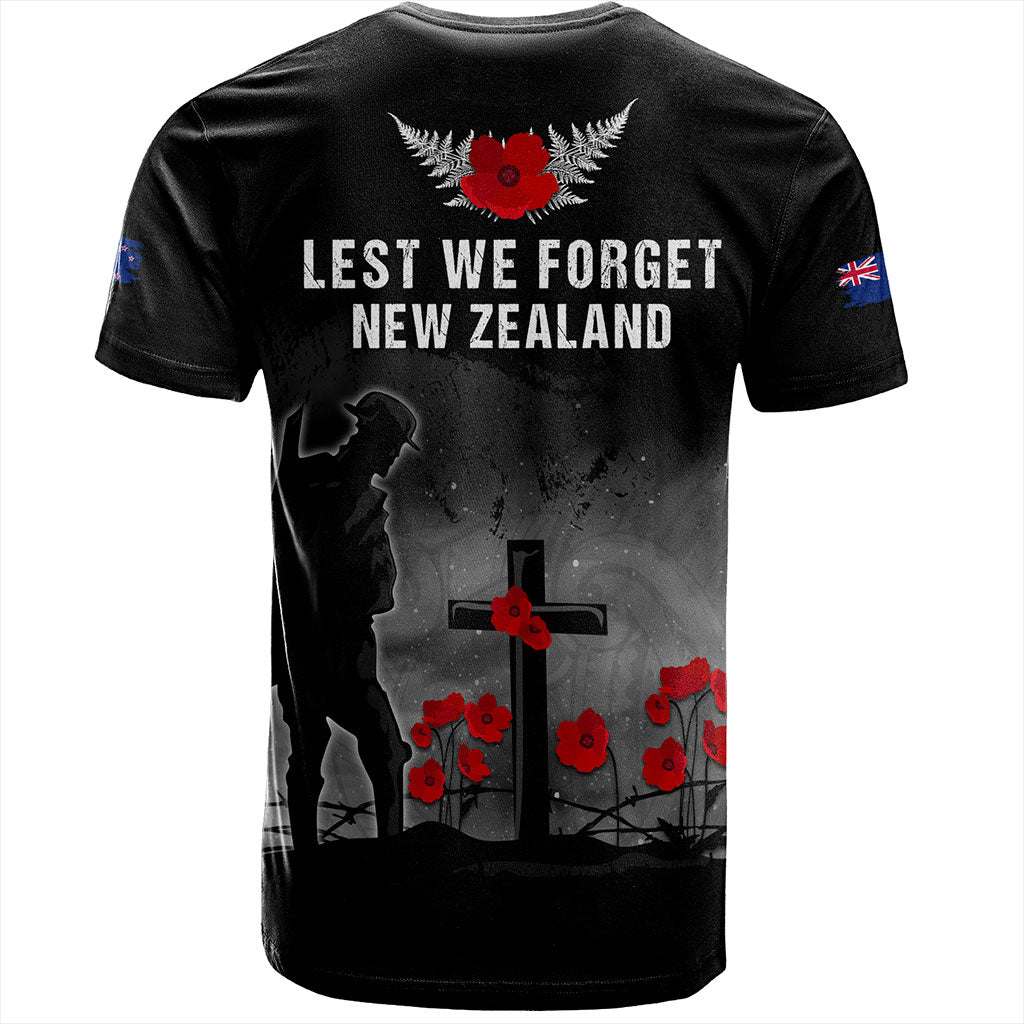 New Zealand T-Shirt Maori Silver Fern Poppy Flower Remembers