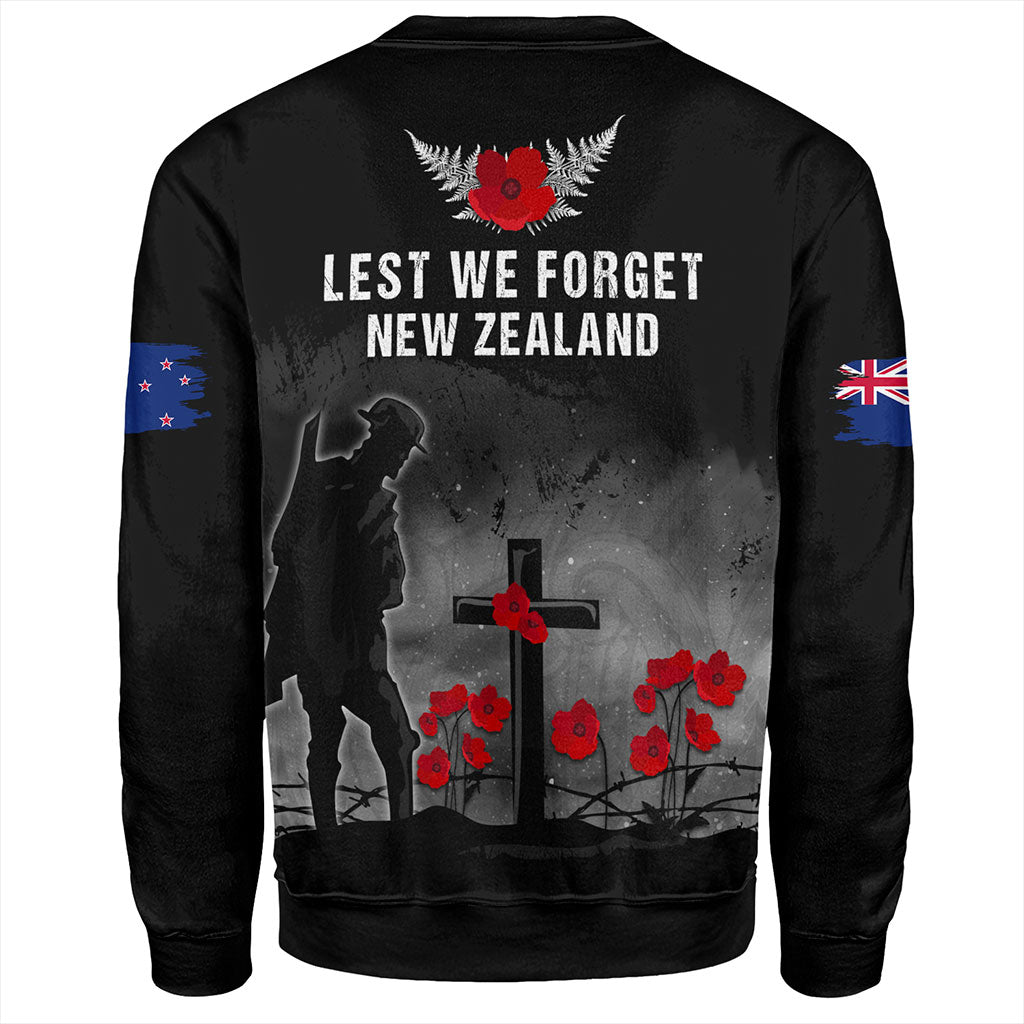 New Zealand Sweatshirt Maori Silver Fern Poppy Flower Remembers