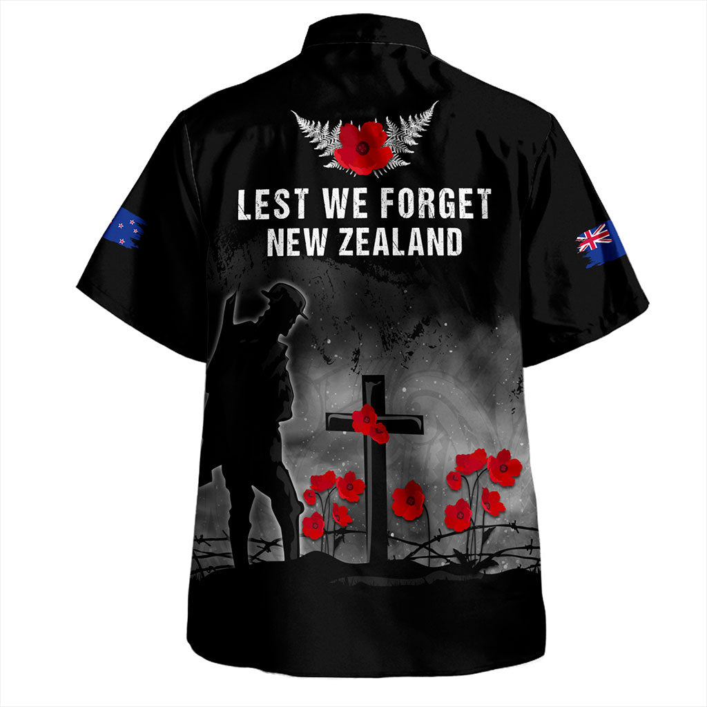 New Zealand Hawaiian Shirt Maori Silver Fern Poppy Flower Remembers