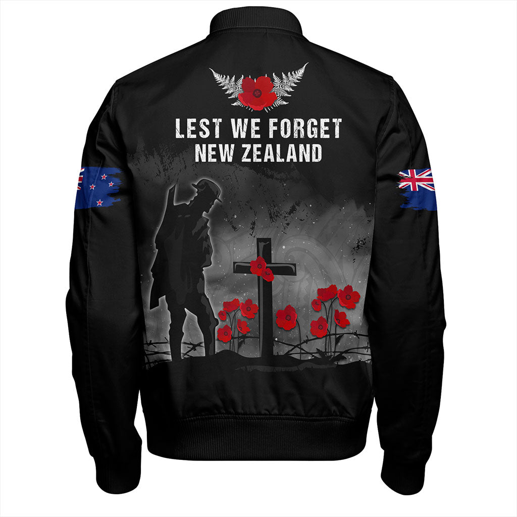 New Zealand Bomber Jacket Maori Silver Fern Poppy Flower Remembers