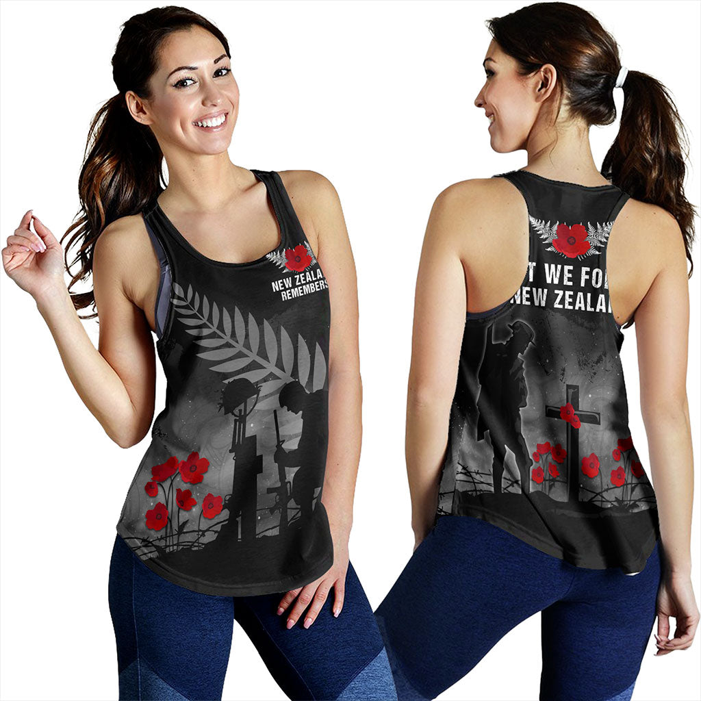 New Zealand Women Tank Maori Silver Fern Poppy Flower Remembers