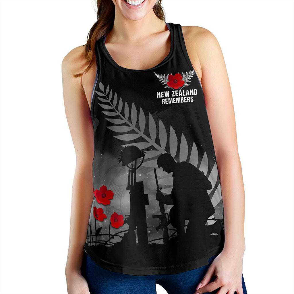 New Zealand Women Tank Maori Silver Fern Poppy Flower Remembers