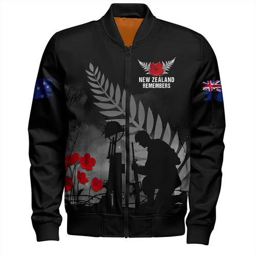 New Zealand Bomber Jacket Maori Silver Fern Poppy Flower Remembers