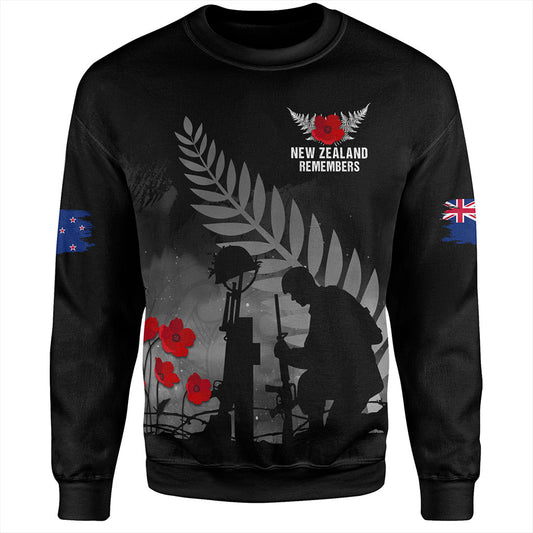 New Zealand Sweatshirt Maori Silver Fern Poppy Flower Remembers