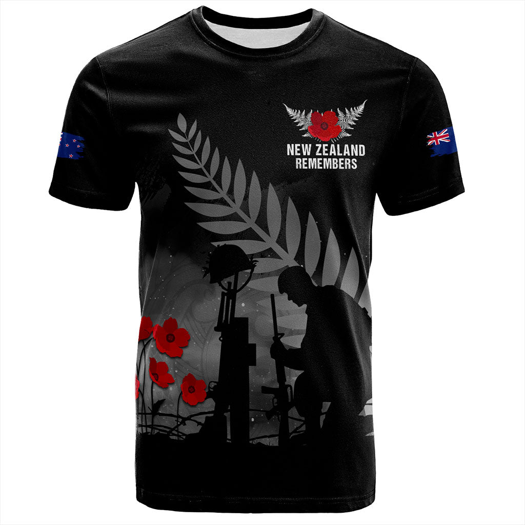 New Zealand T-Shirt Maori Silver Fern Poppy Flower Remembers