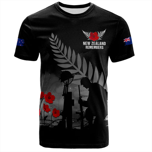 New Zealand T-Shirt Maori Silver Fern Poppy Flower Remembers