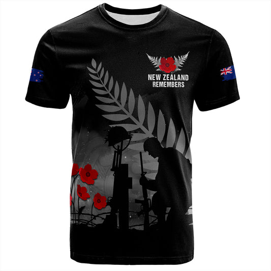 New Zealand T-Shirt Maori Silver Fern Poppy Flower Remembers