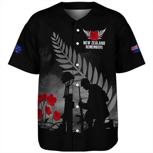 New Zealand Baseball Shirt Maori Silver Fern Poppy Flower Remembers