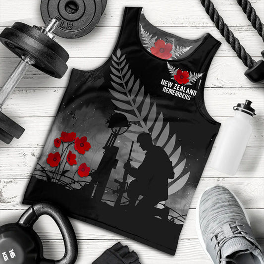 New Zealand Tank Top Maori Silver Fern Poppy Flower Remembers