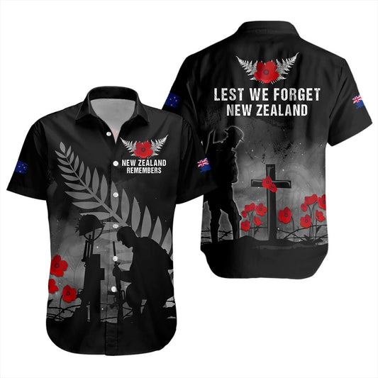 New Zealand Short Sleeve Shirt Maori Silver Fern Poppy Flower Remembers