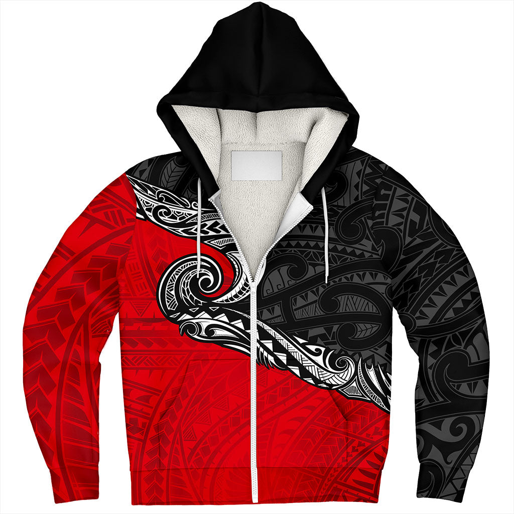 New Zealand Sherpa Hoodie Maori Tribal Design Flag Style