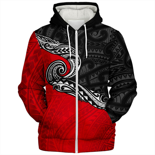 New Zealand Sherpa Hoodie Maori Tribal Design Flag Style