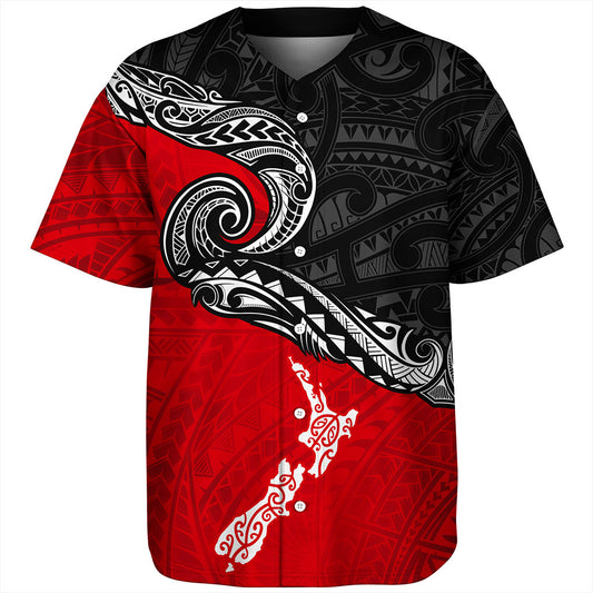 New Zealand Baseball Shirt Maori Tribal Design Flag With Map