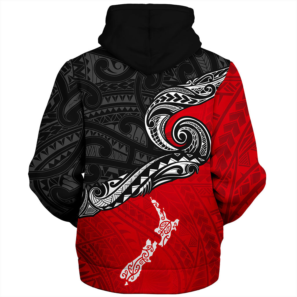 New Zealand Sherpa Hoodie Maori Tribal Design Flag With Map