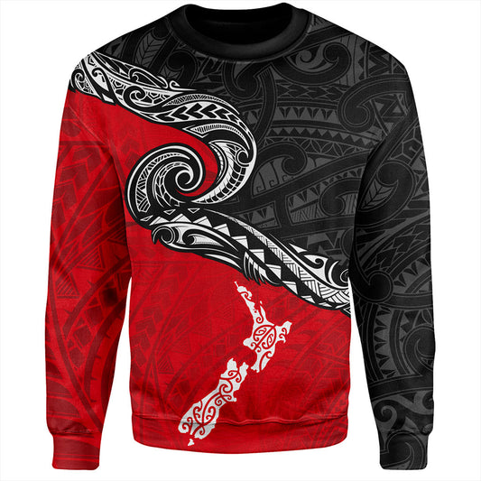 New Zealand Sweatshirt Maori Tribal Design Flag With Map