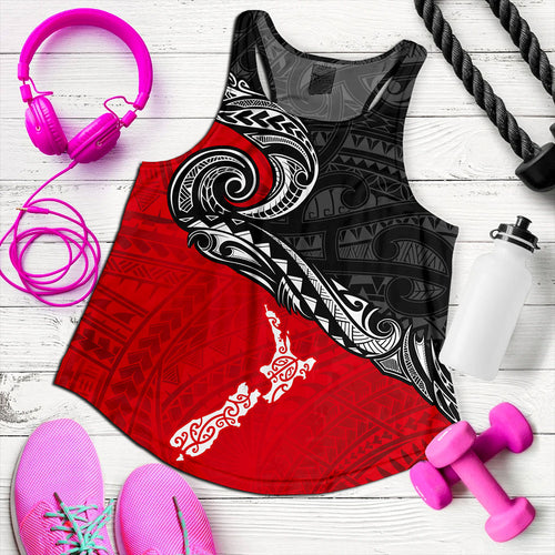 New Zealand Women Tank Maori Tribal Design Flag With Map