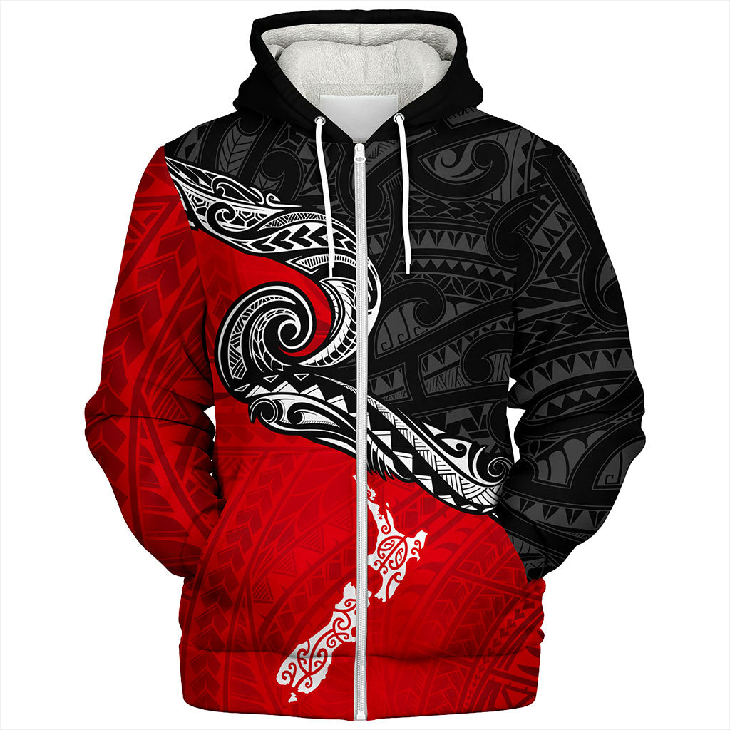 New Zealand Sherpa Hoodie Maori Tribal Design Flag With Map