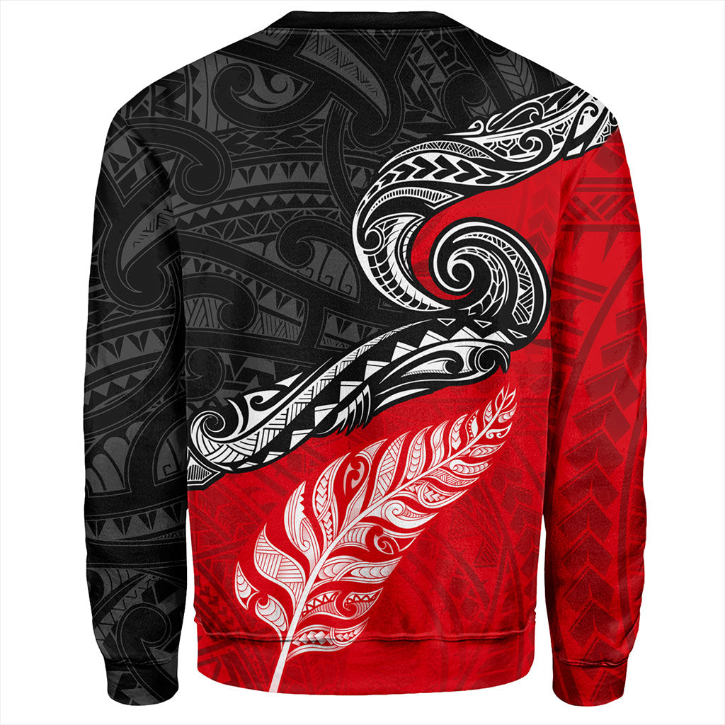 New Zealand Sweatshirt Maori Tribal Design Flag With Silver Fern